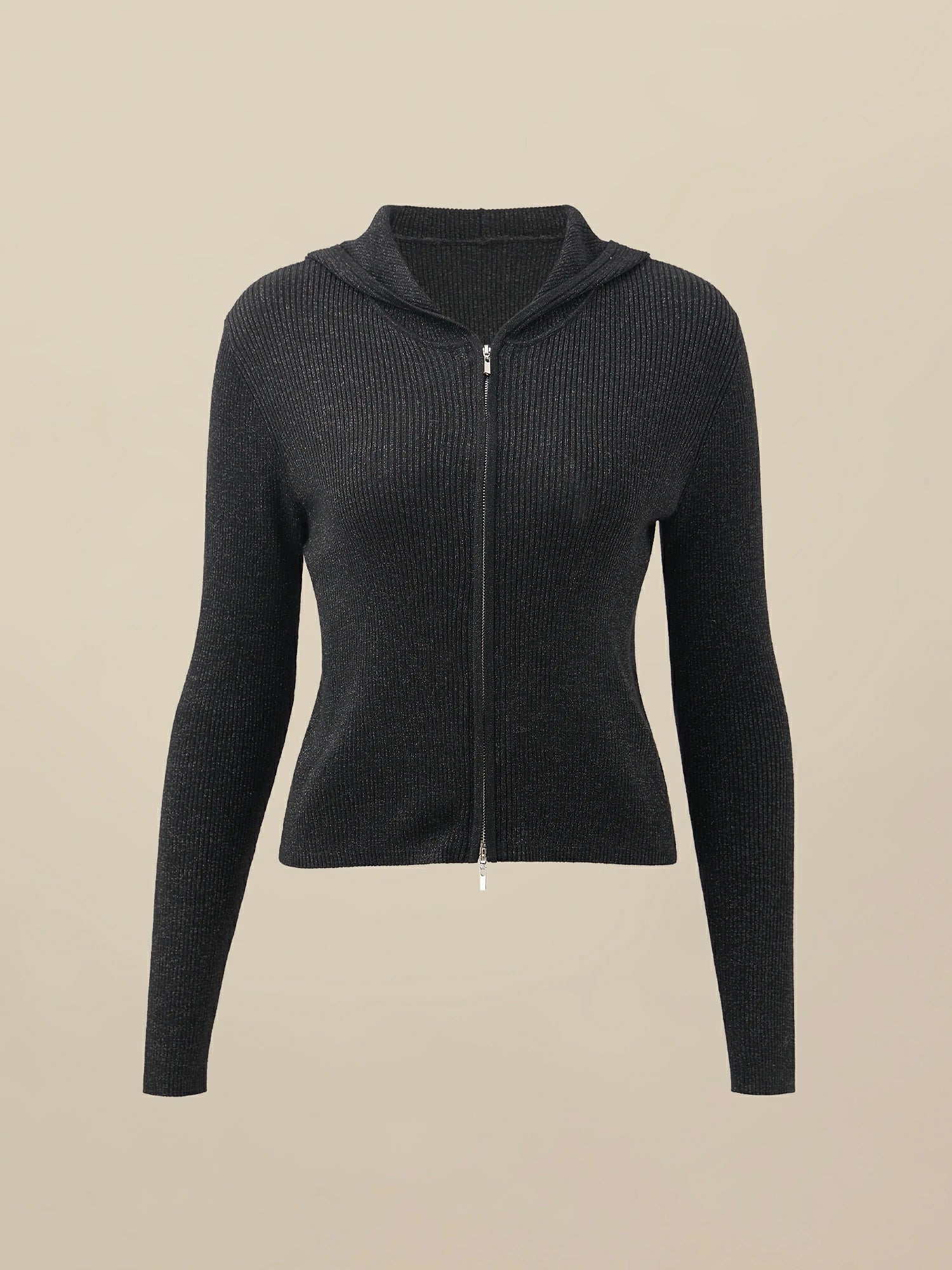 Amoretu Yün Altın Gümüş İplik Fermuarlı Kazak Ceket