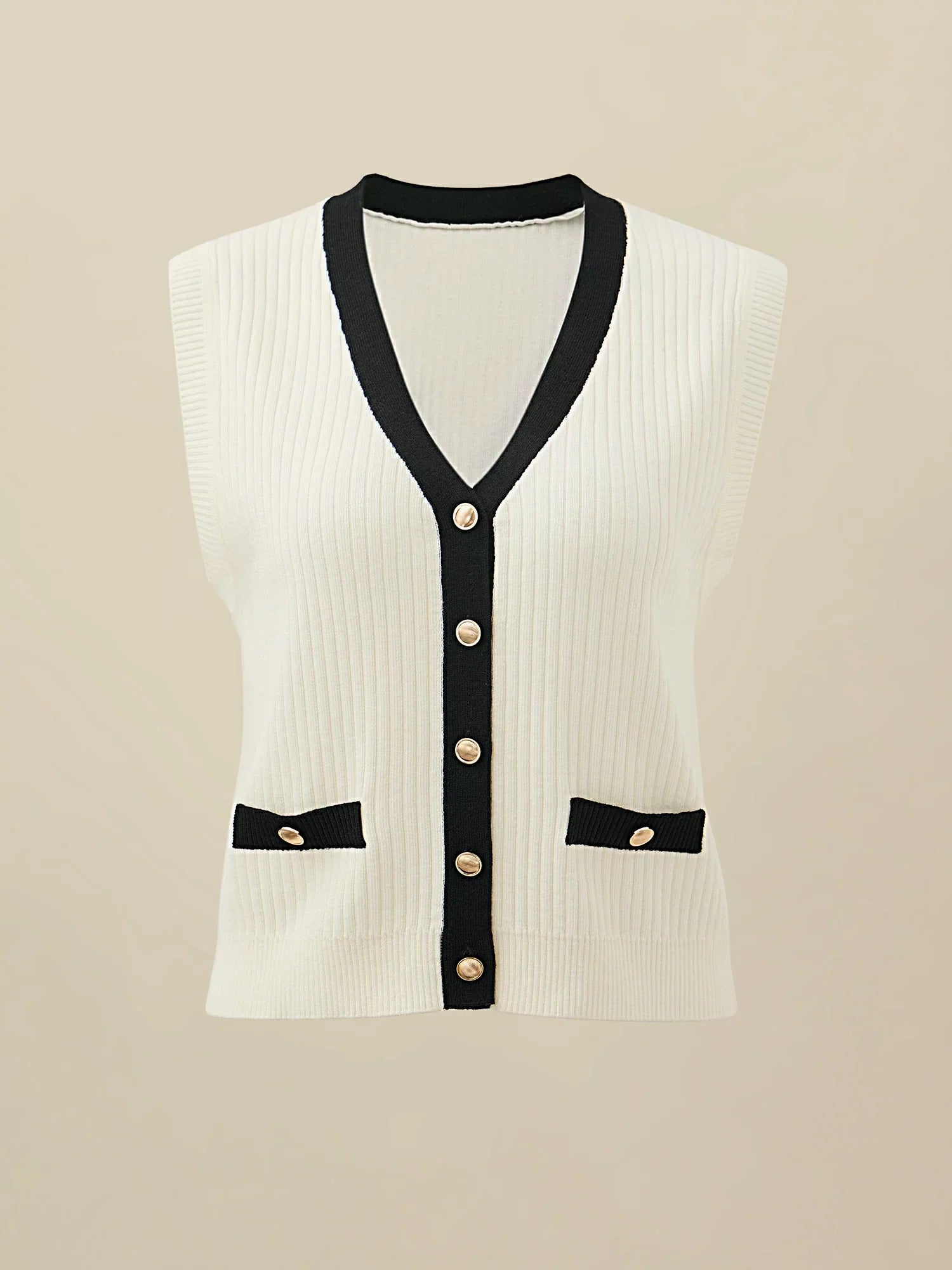 Yün Kolsuz Örme Kontrast Hırka Atlet