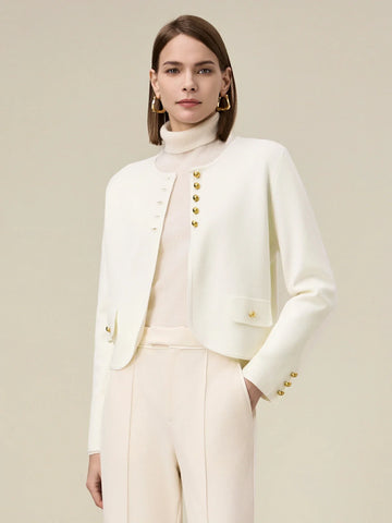 Kadın Yün Yuvarlak Yaka Uzun Kollu Ceket