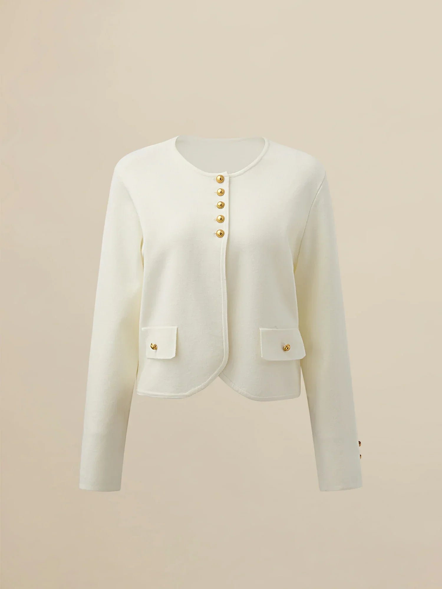 Kadın Yün Yuvarlak Yaka Uzun Kollu Ceket