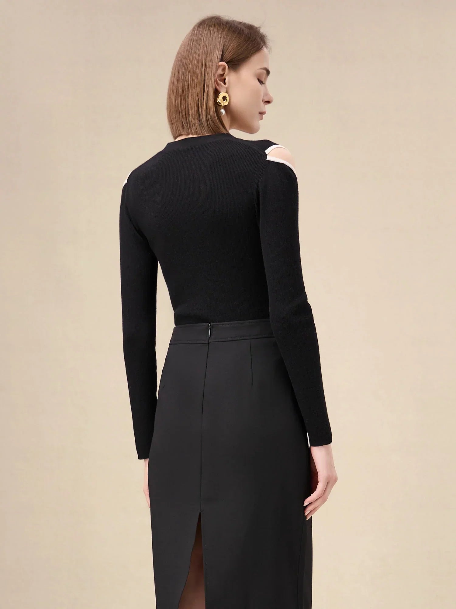 Yün & İpek Kontrastlı Kapalı Omuz Hırka