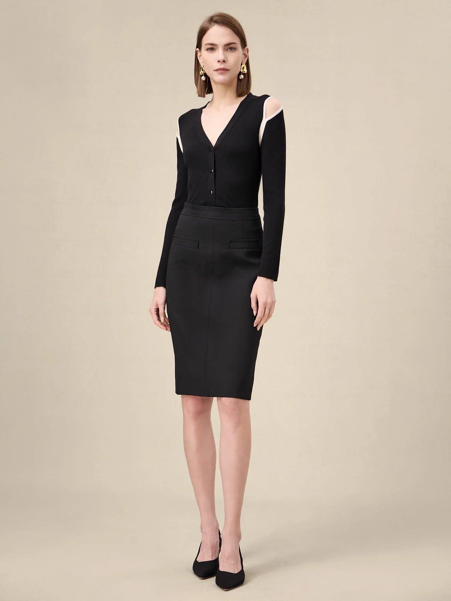 Yün & İpek Kontrastlı Kapalı Omuz Hırka