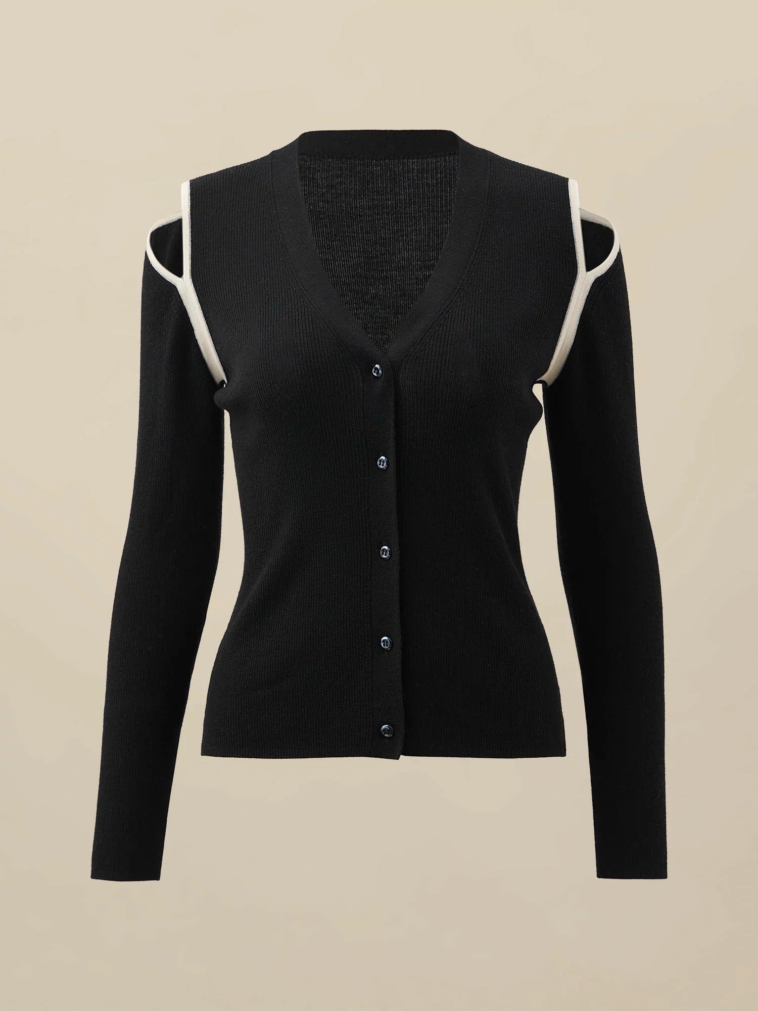 Yün & İpek Kontrastlı Kapalı Omuz Hırka