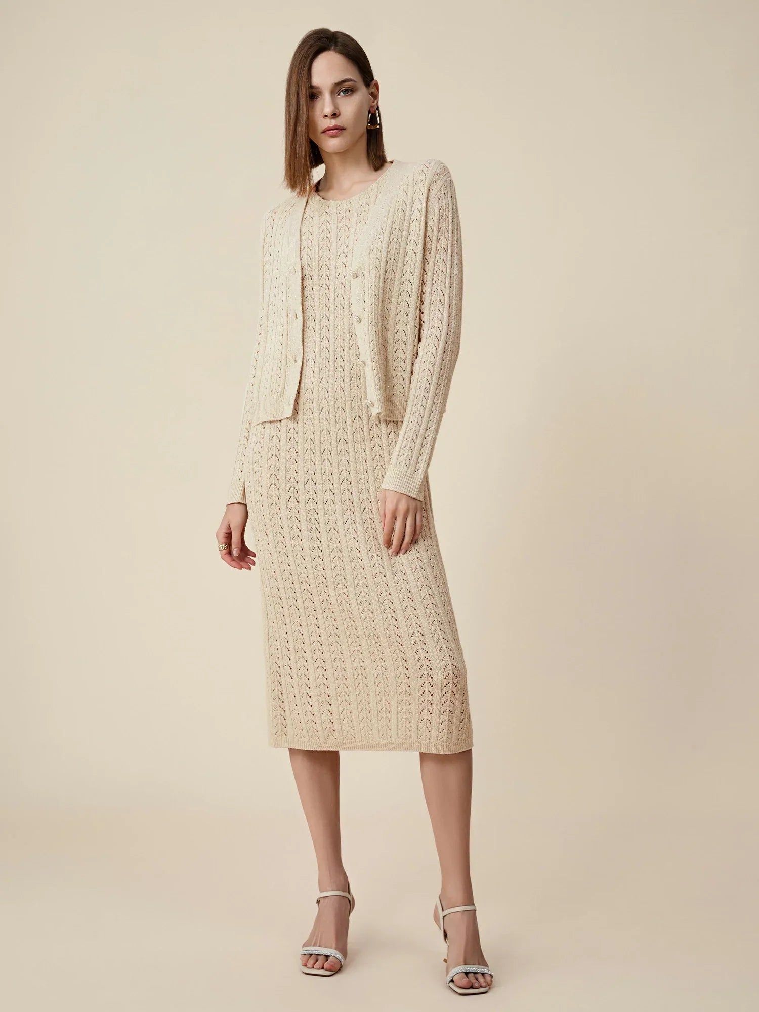 Amoretu Lyocell & Keten Ajur Payet Örme Hırka