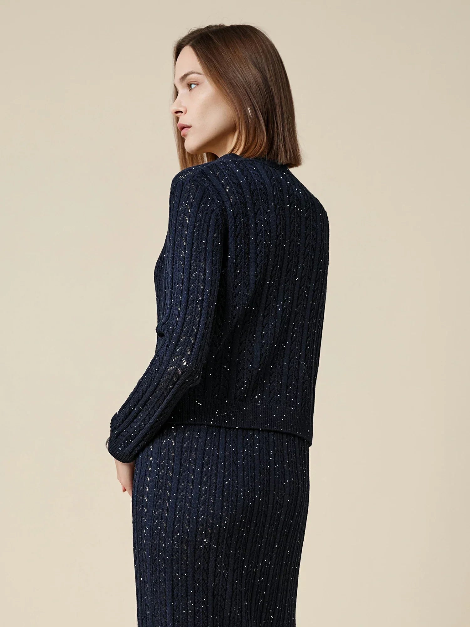 Amoretu Lyocell & Keten Ajur Payet Örme Hırka