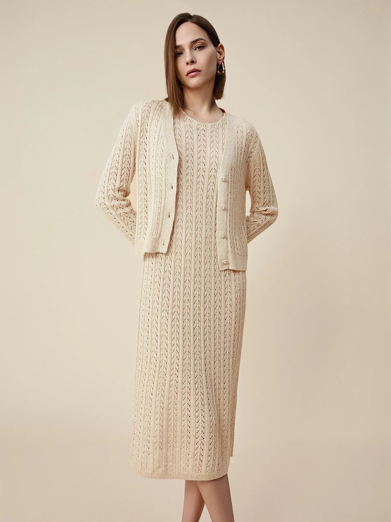 Amoretu Lyocell & Keten Ajur Payet Örme Hırka