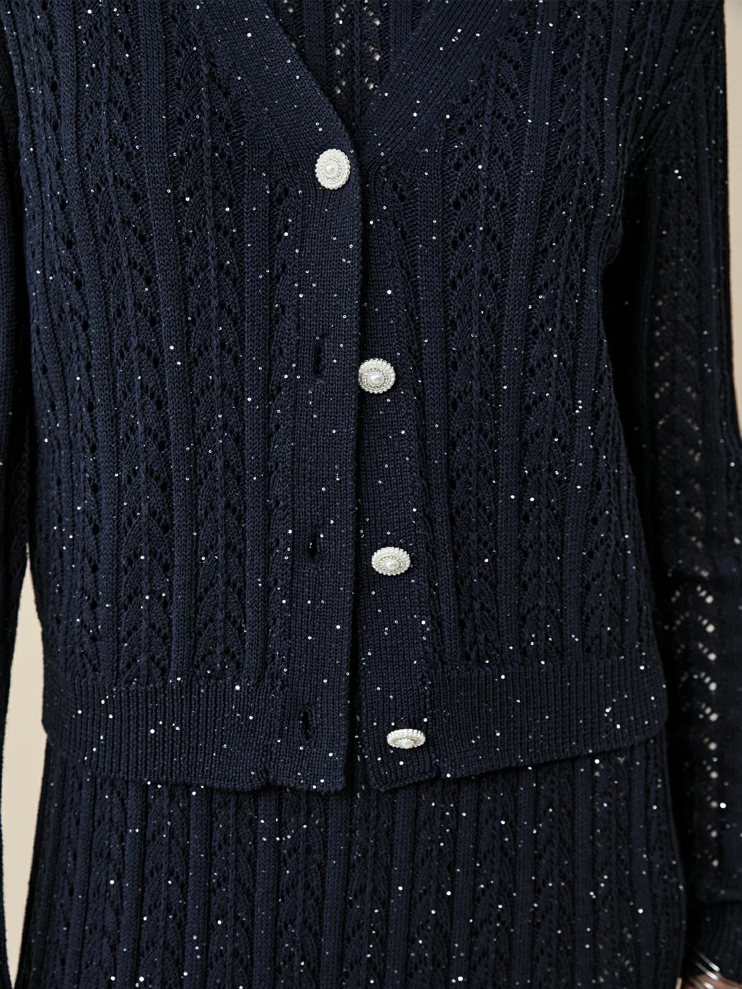 Amoretu Lyocell & Keten Ajur Payet Örme Hırka