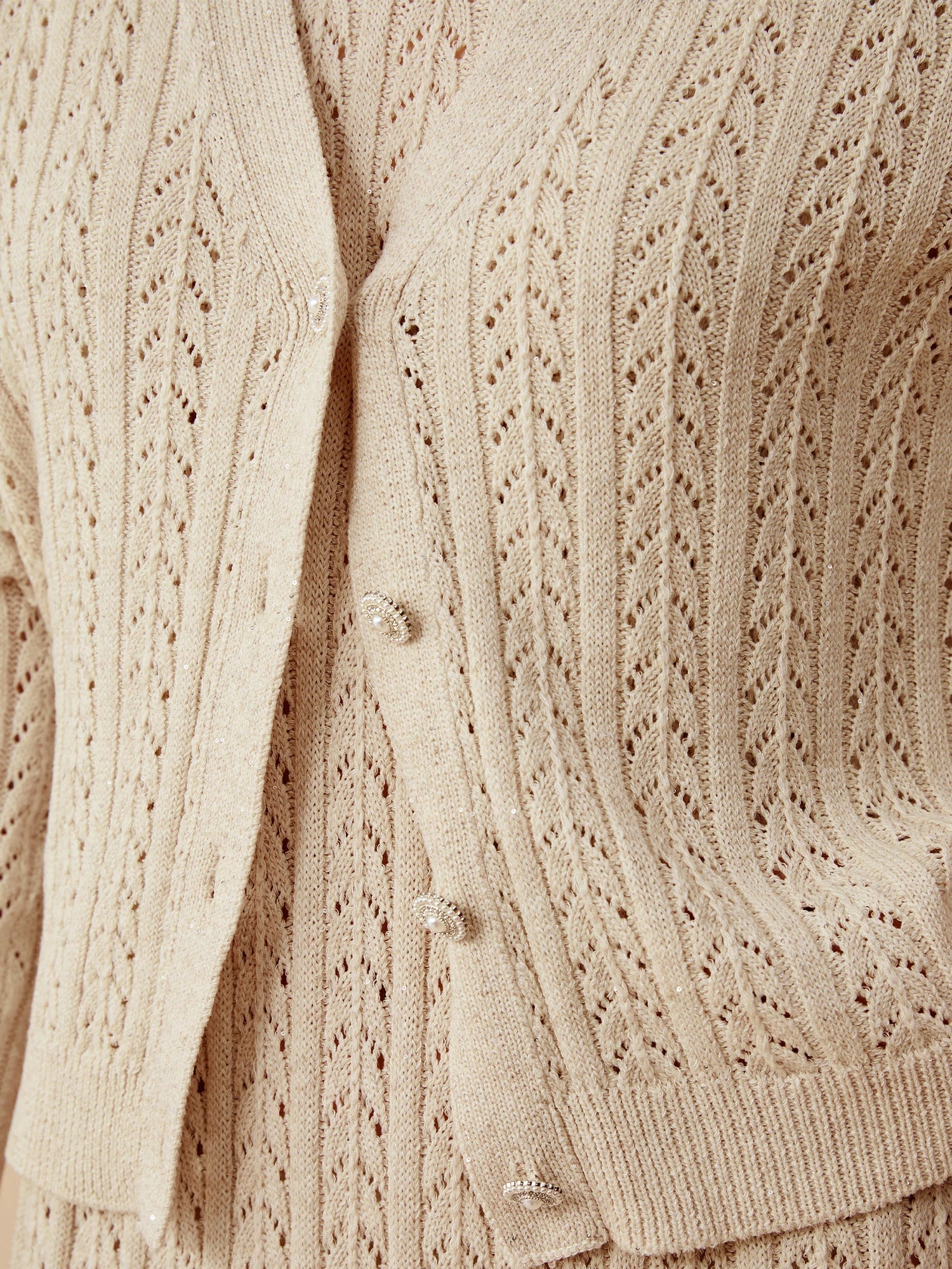 Amoretu Lyocell & Keten Ajur Payet Örme Hırka