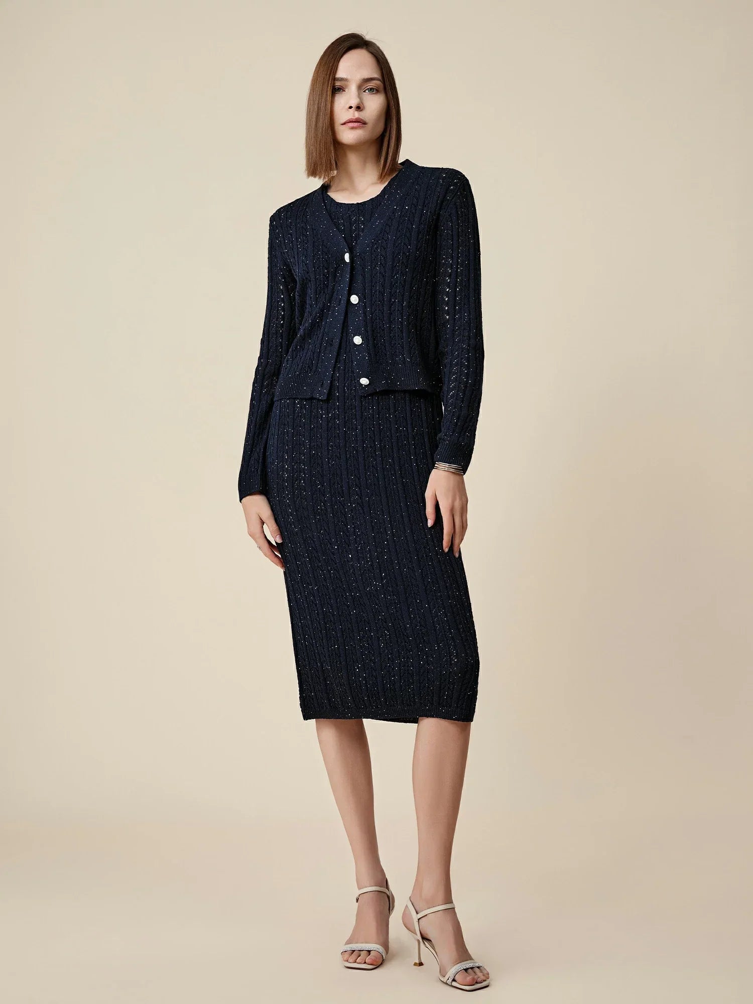 Amoretu Lyocell & Keten Ajur Payet Örme Hırka