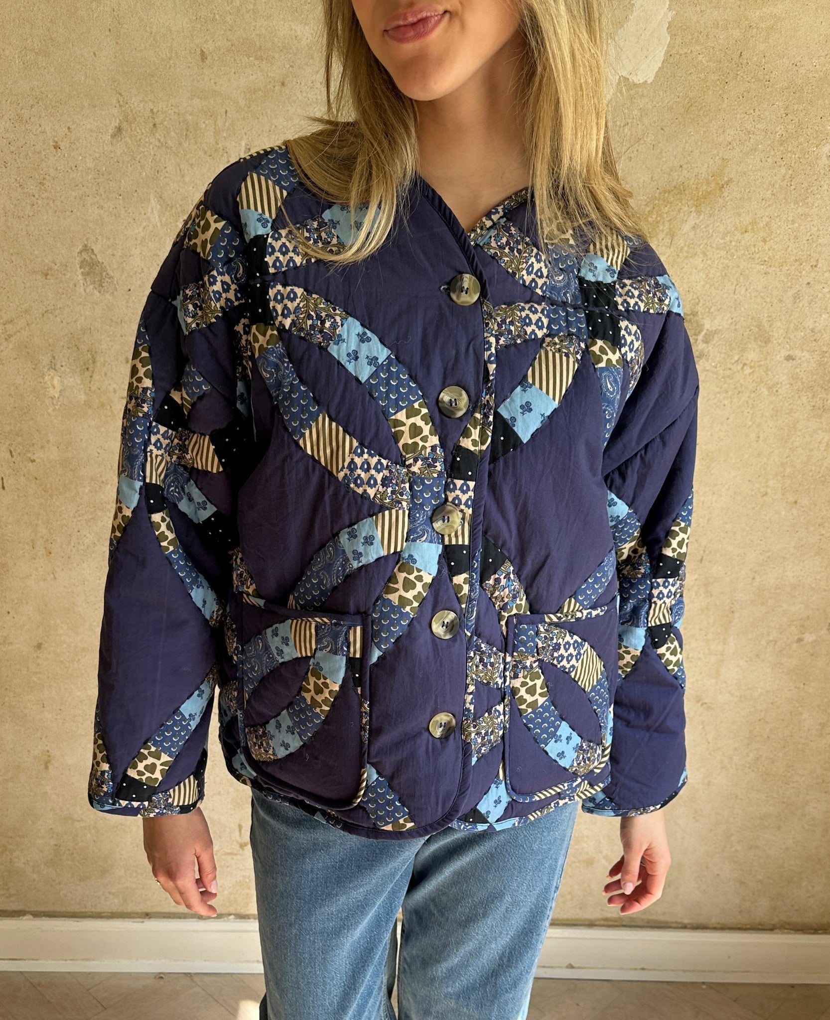 Vintage Baskılı Kapitone Ceket