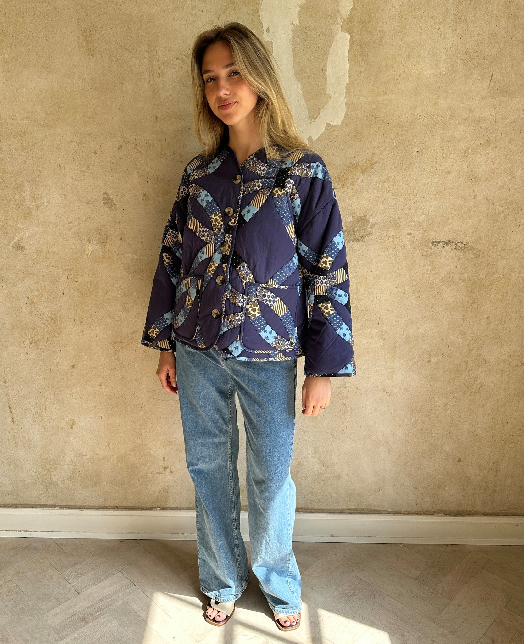 Vintage Baskılı Kapitone Ceket