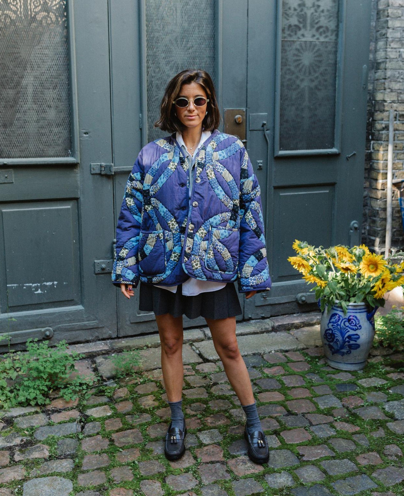 Vintage Baskılı Kapitone Ceket