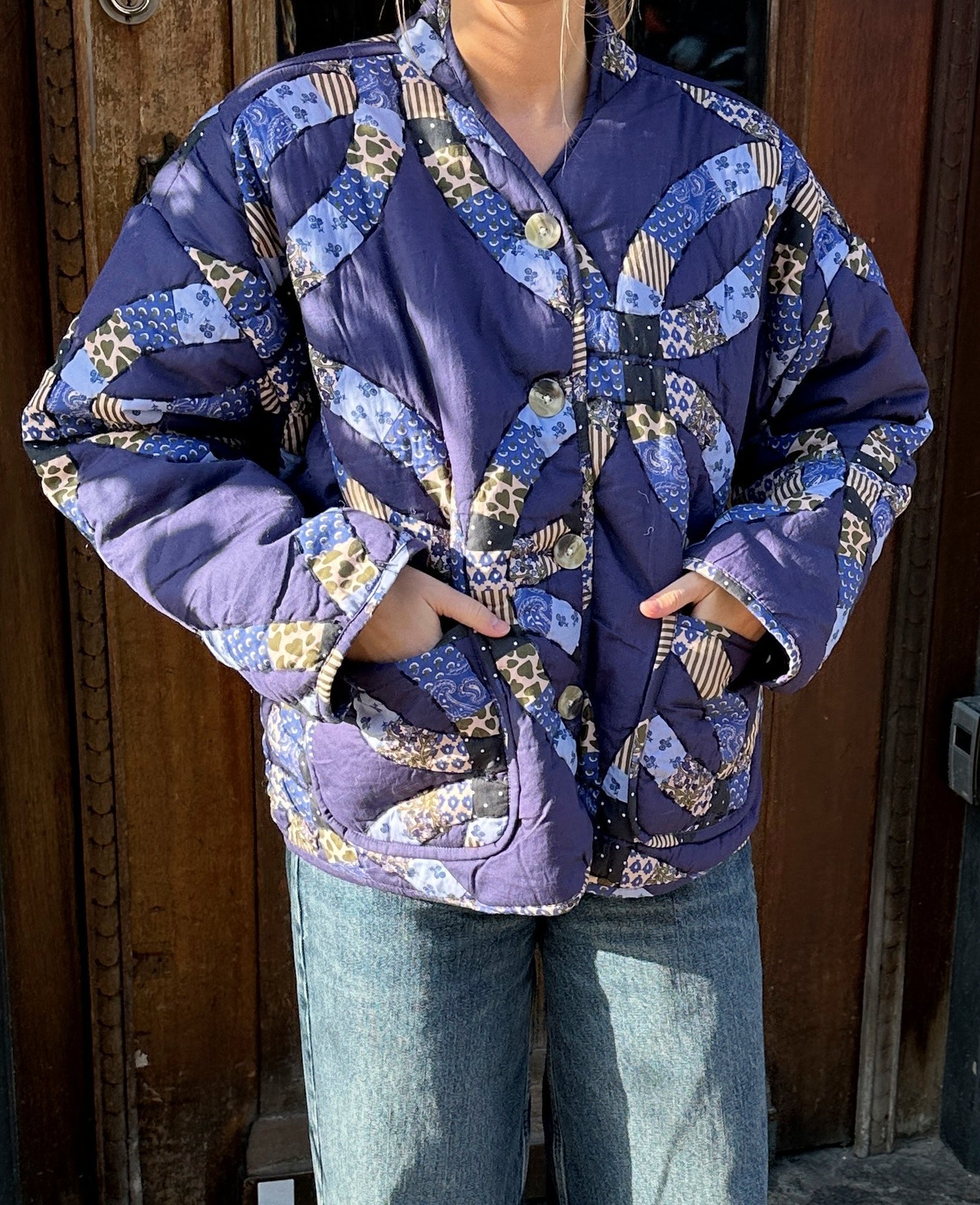 Vintage Baskılı Kapitone Ceket