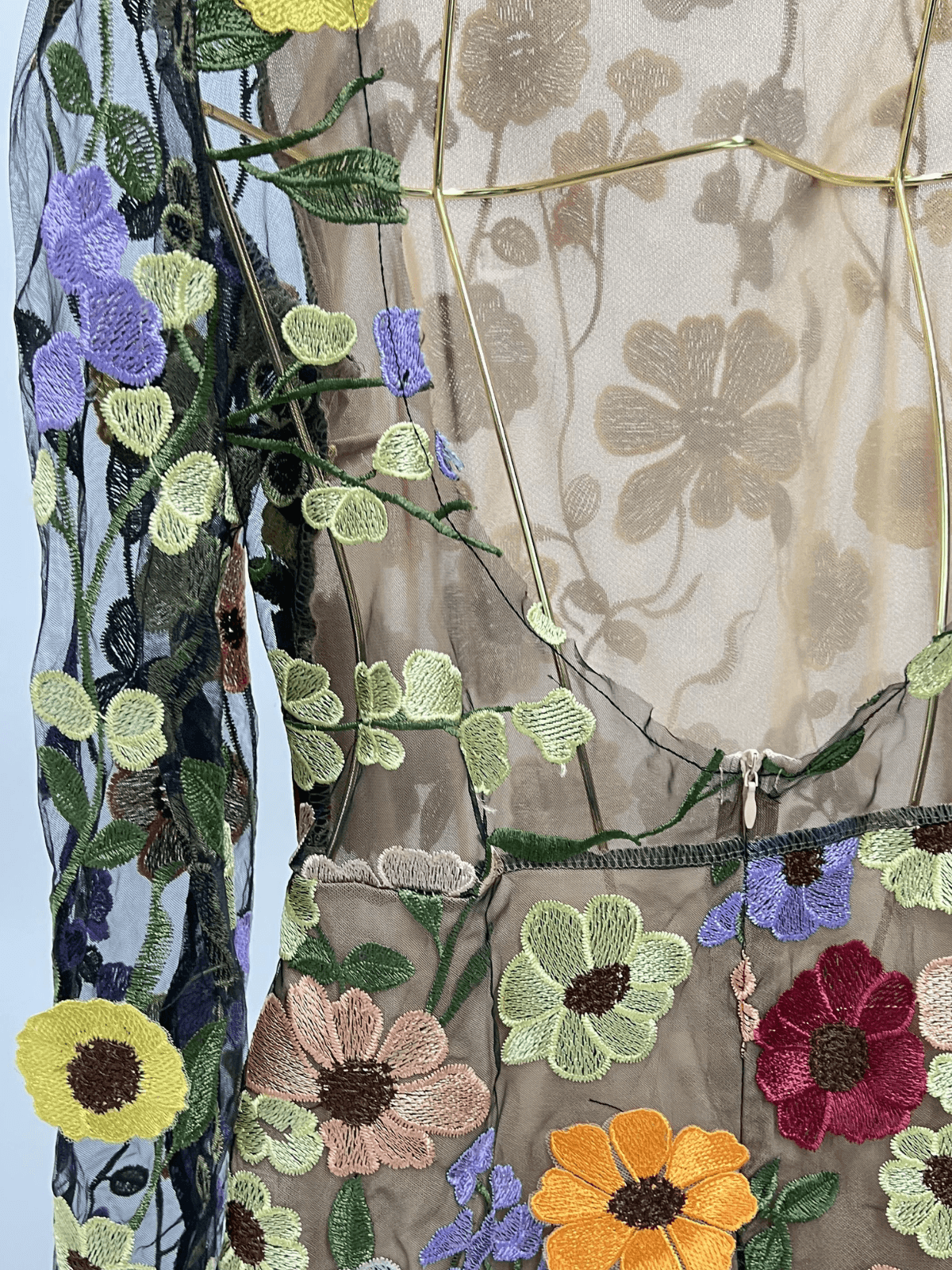 Saige Siyah Uzun Kollu File Çiçek Mini Elbise