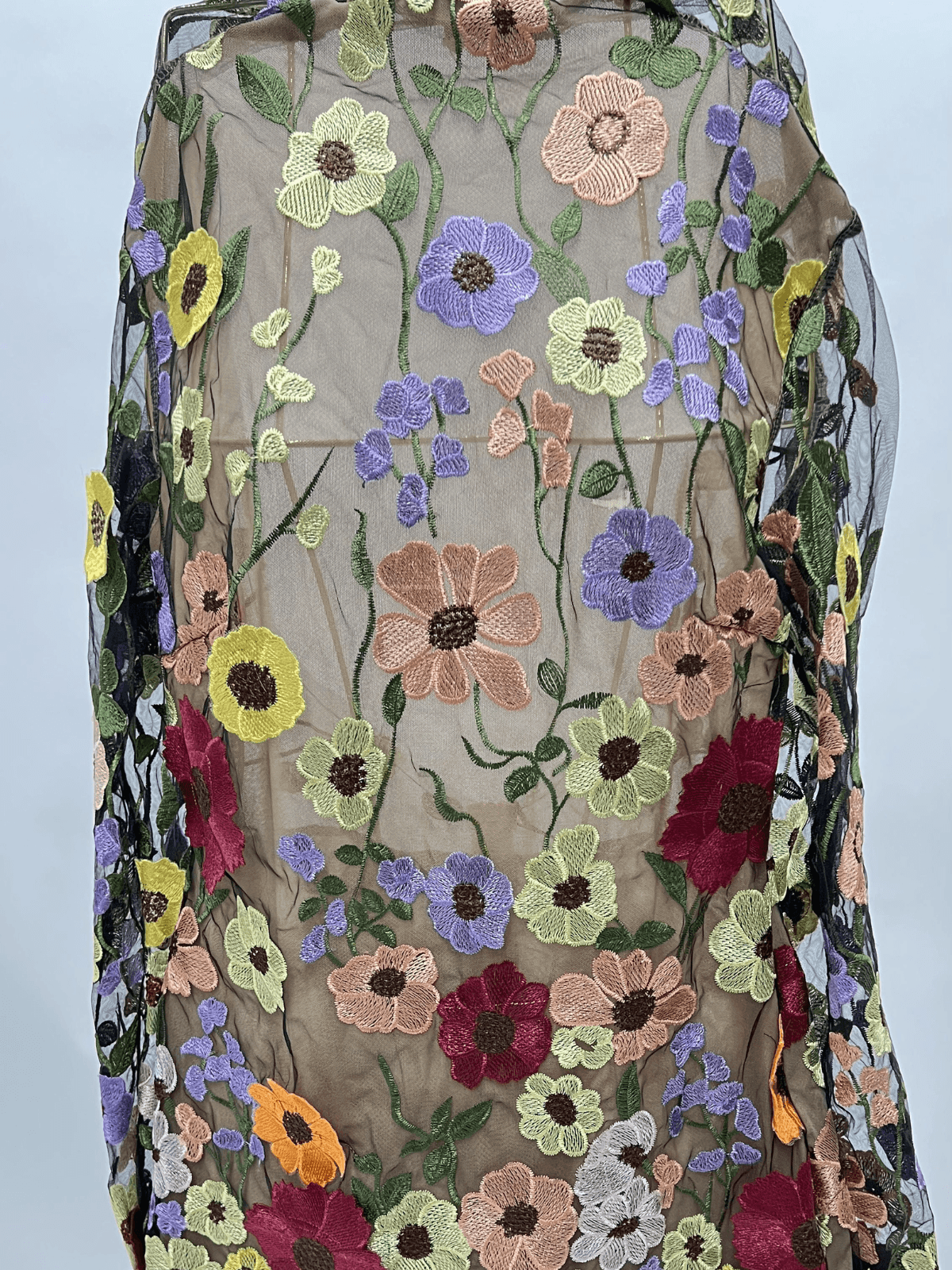 Saige Siyah Uzun Kollu File Çiçek Mini Elbise