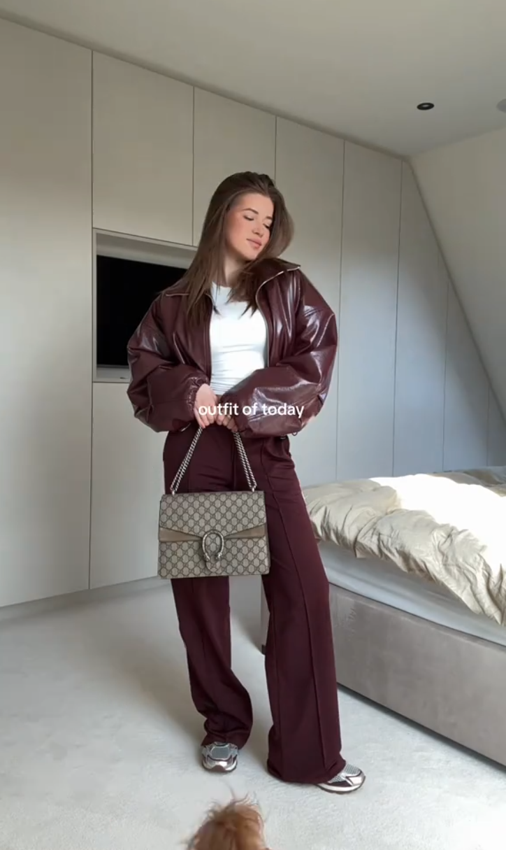 Bordo Parlak Oversize Bomber Ceket