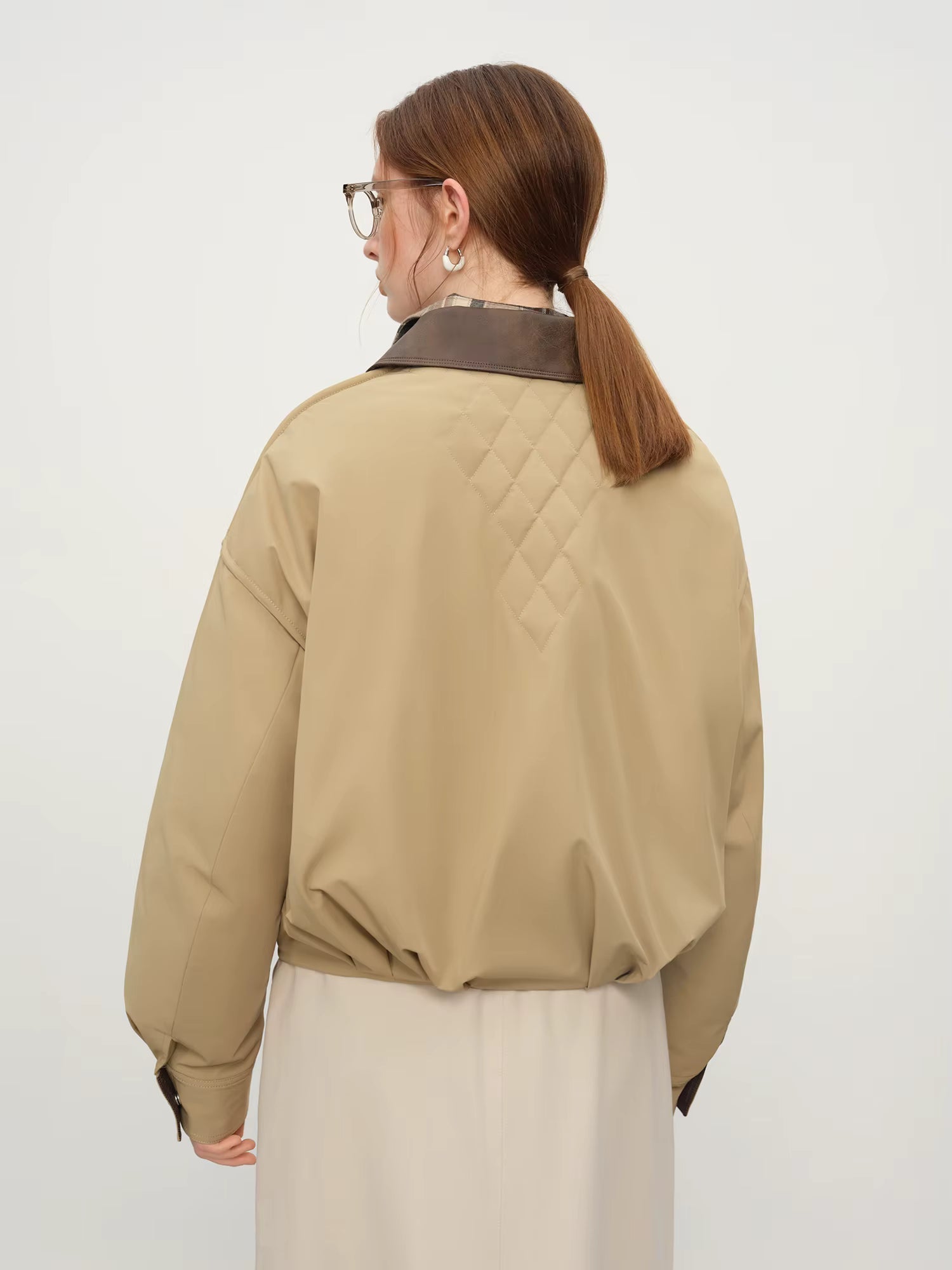 Ekose Panelli Kısa Ceket