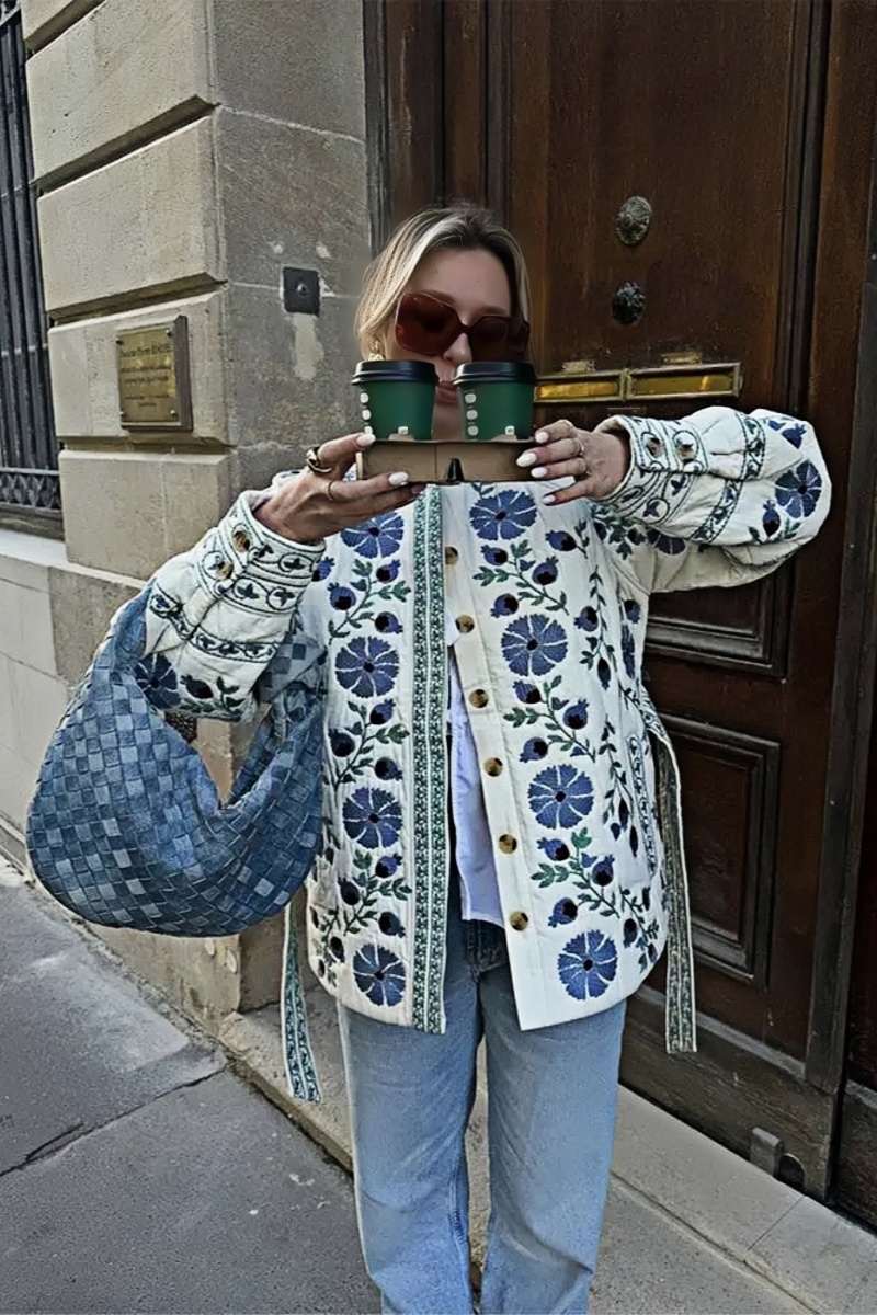 Bağcıklı Patchwork Kapitone Ceket