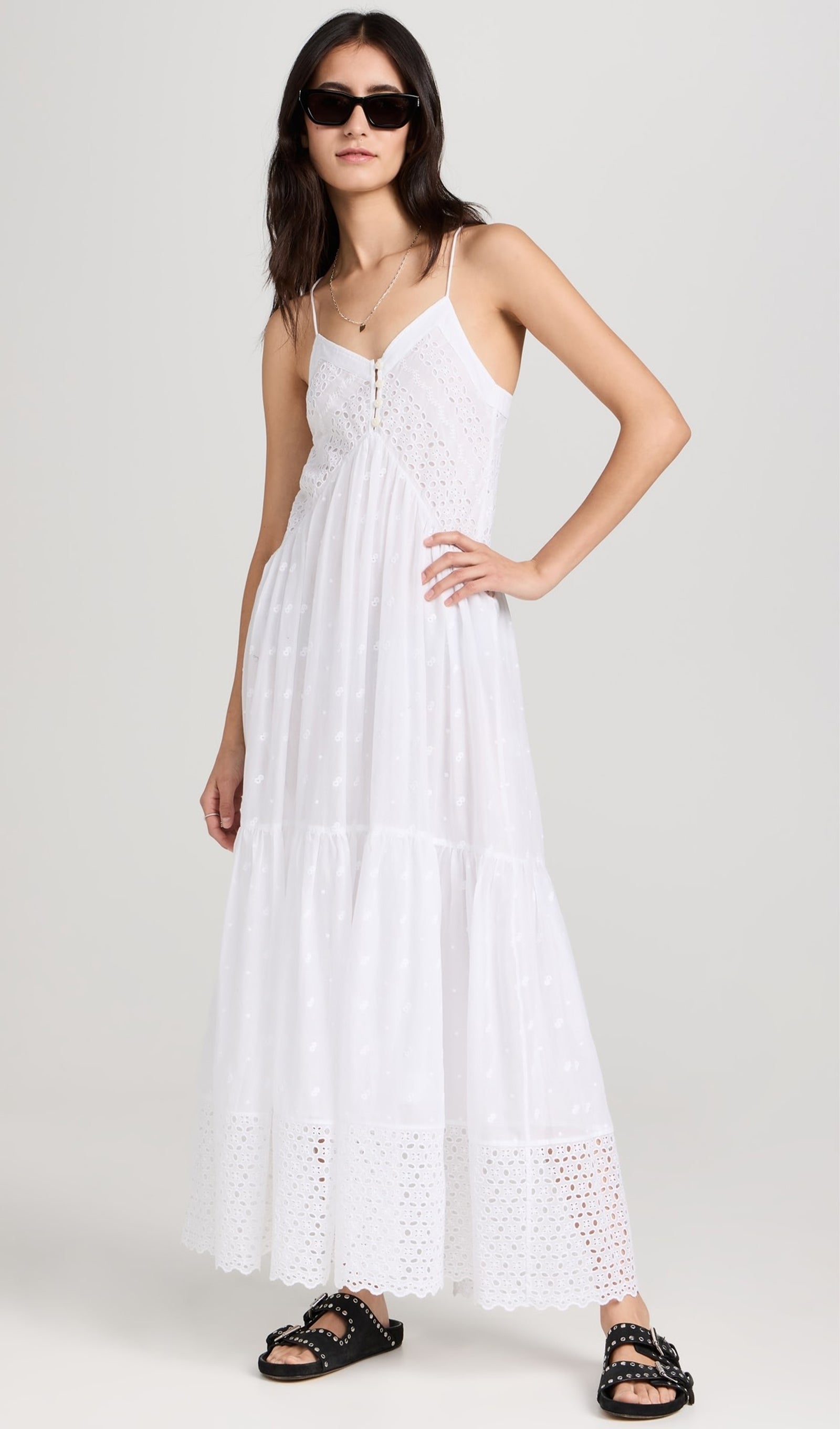 İçi Boş Nakışlı Slip Midi Elbise