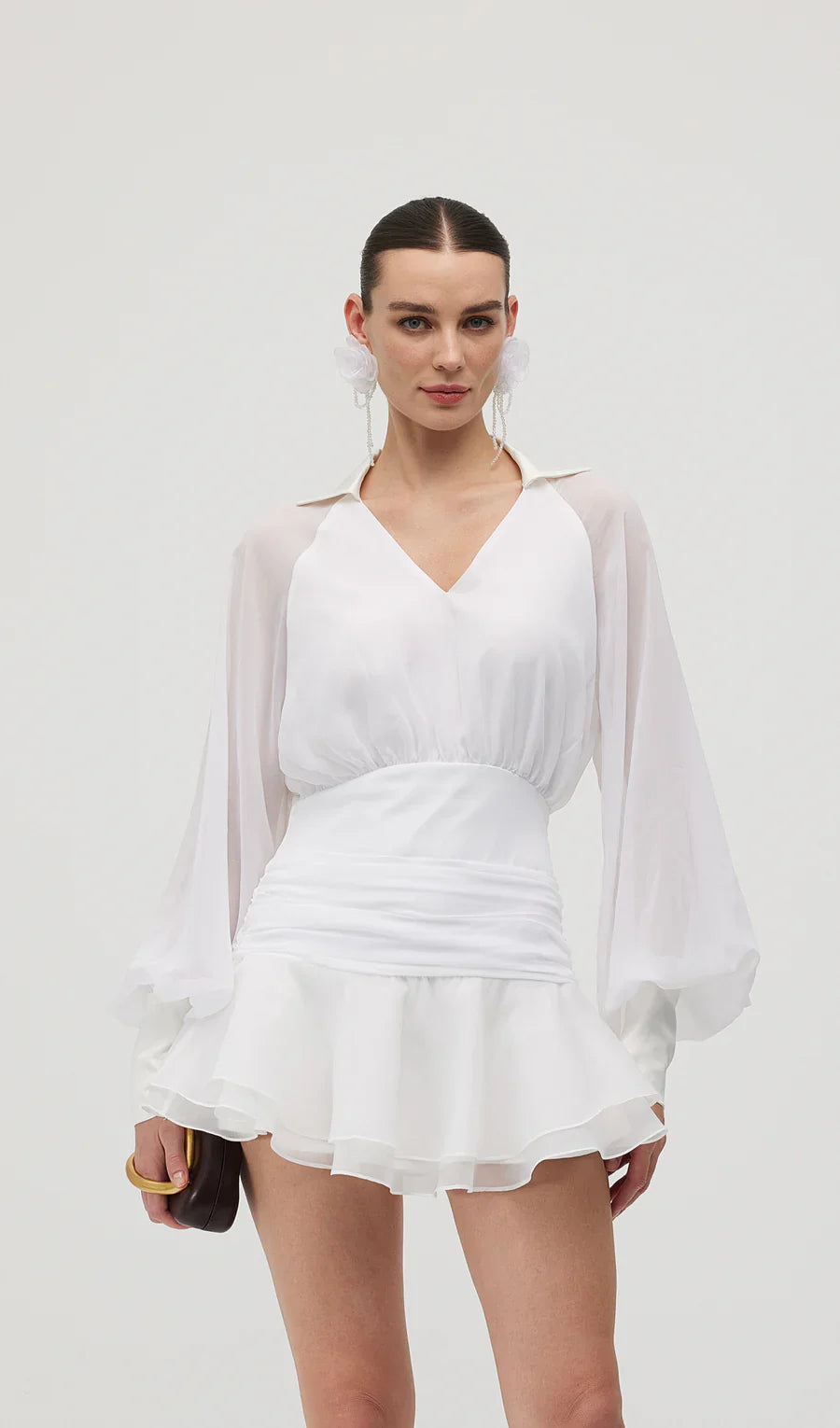 Düz Fener Kollu Mini Elbise