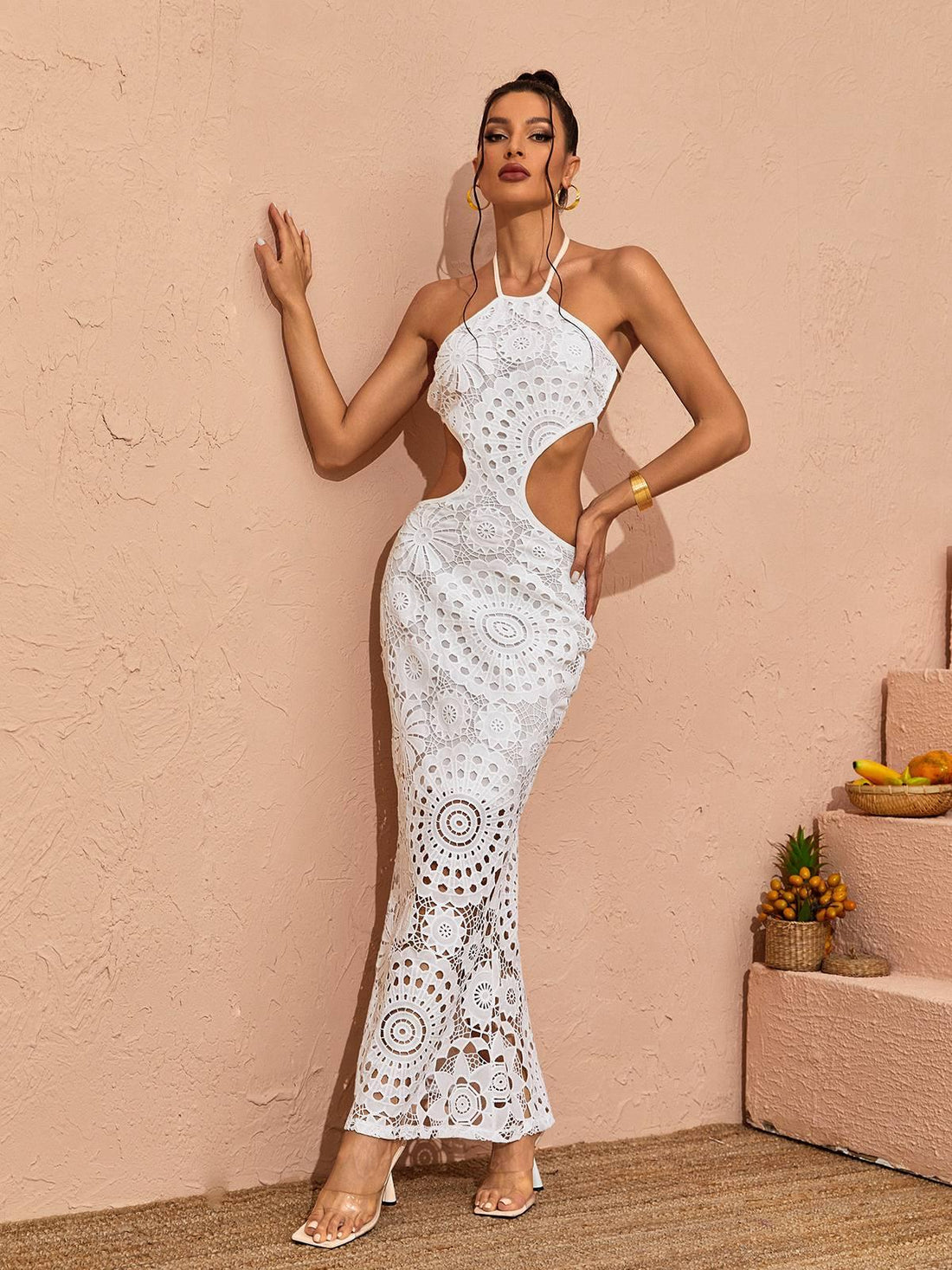 Thea Boyundan Bağlamalı Dantelli Maxi Elbise