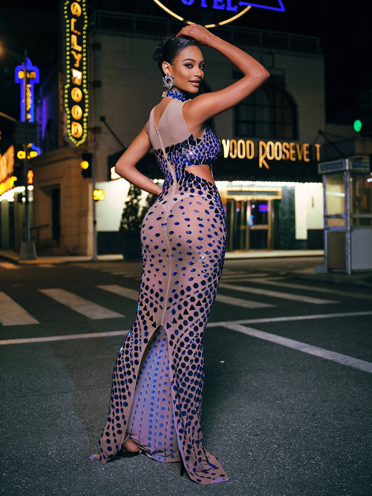 Tonica Yüksek Yaka Rhinestone Akrilik Maksi Elbise