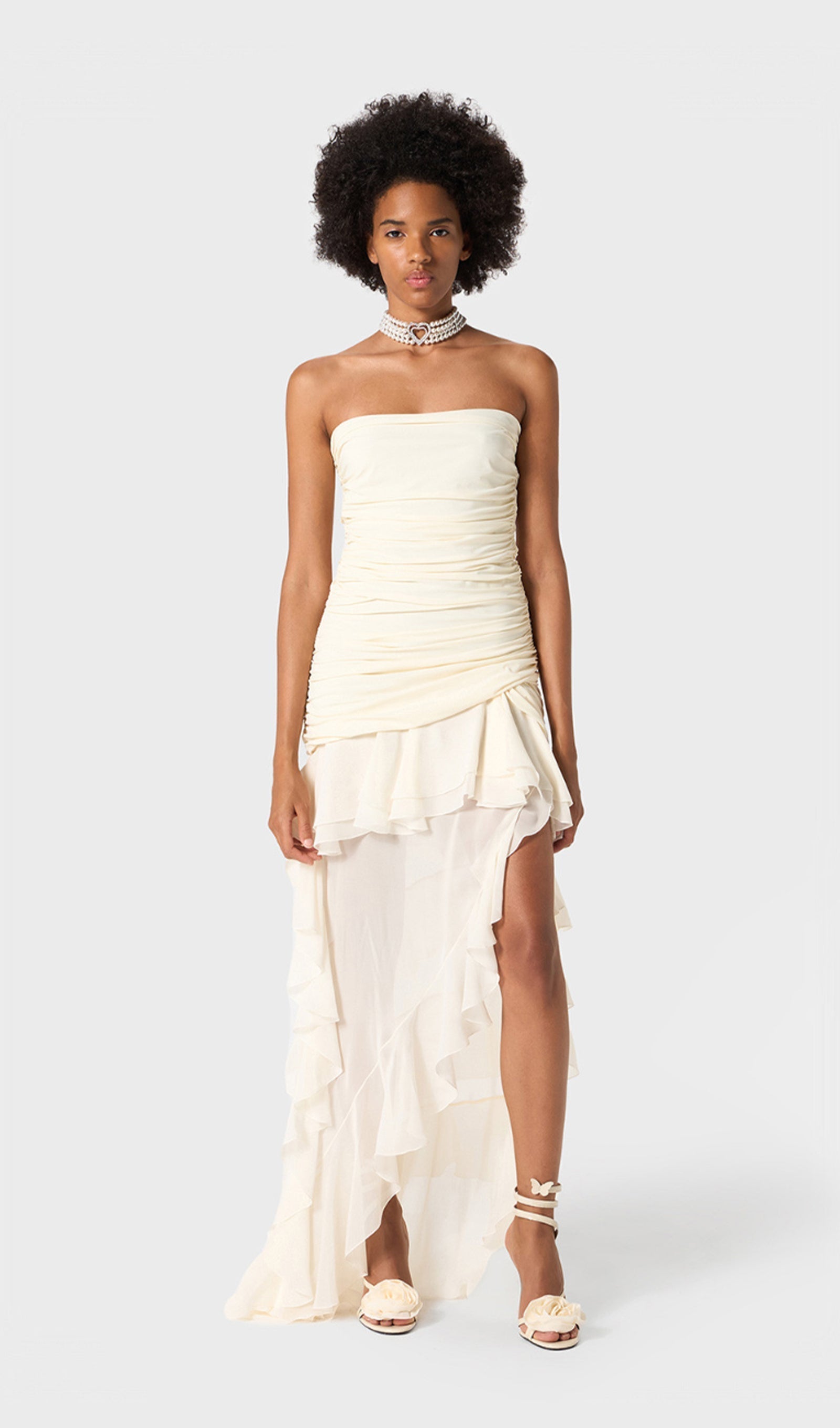 Büstiyer Şifon Fırfırlı Midi Elbise