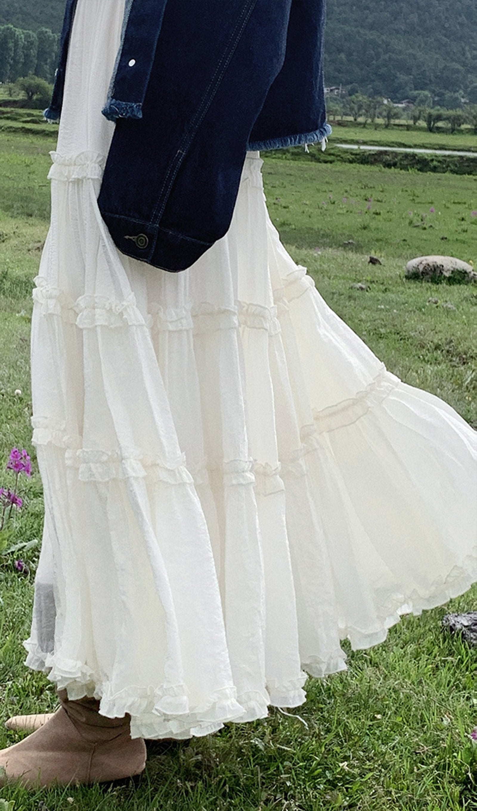 Düz Fırfırlı Maksi Etek