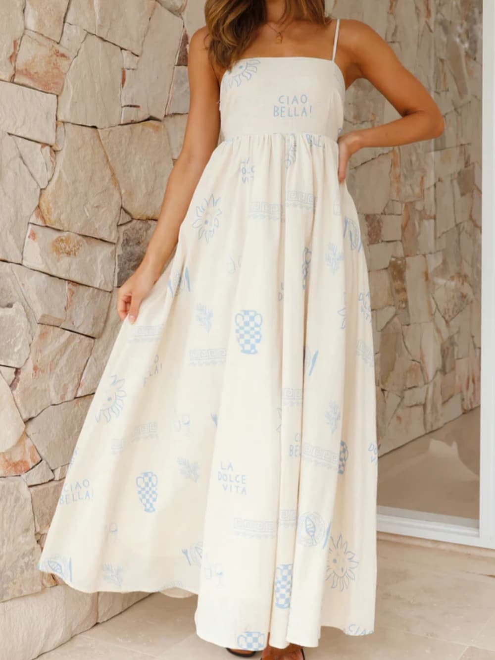 Chill Vibes Sırtı Açık Spagetti Askılı Maksi Elbise