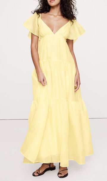 Keten Katmanlı Maksi Elbise