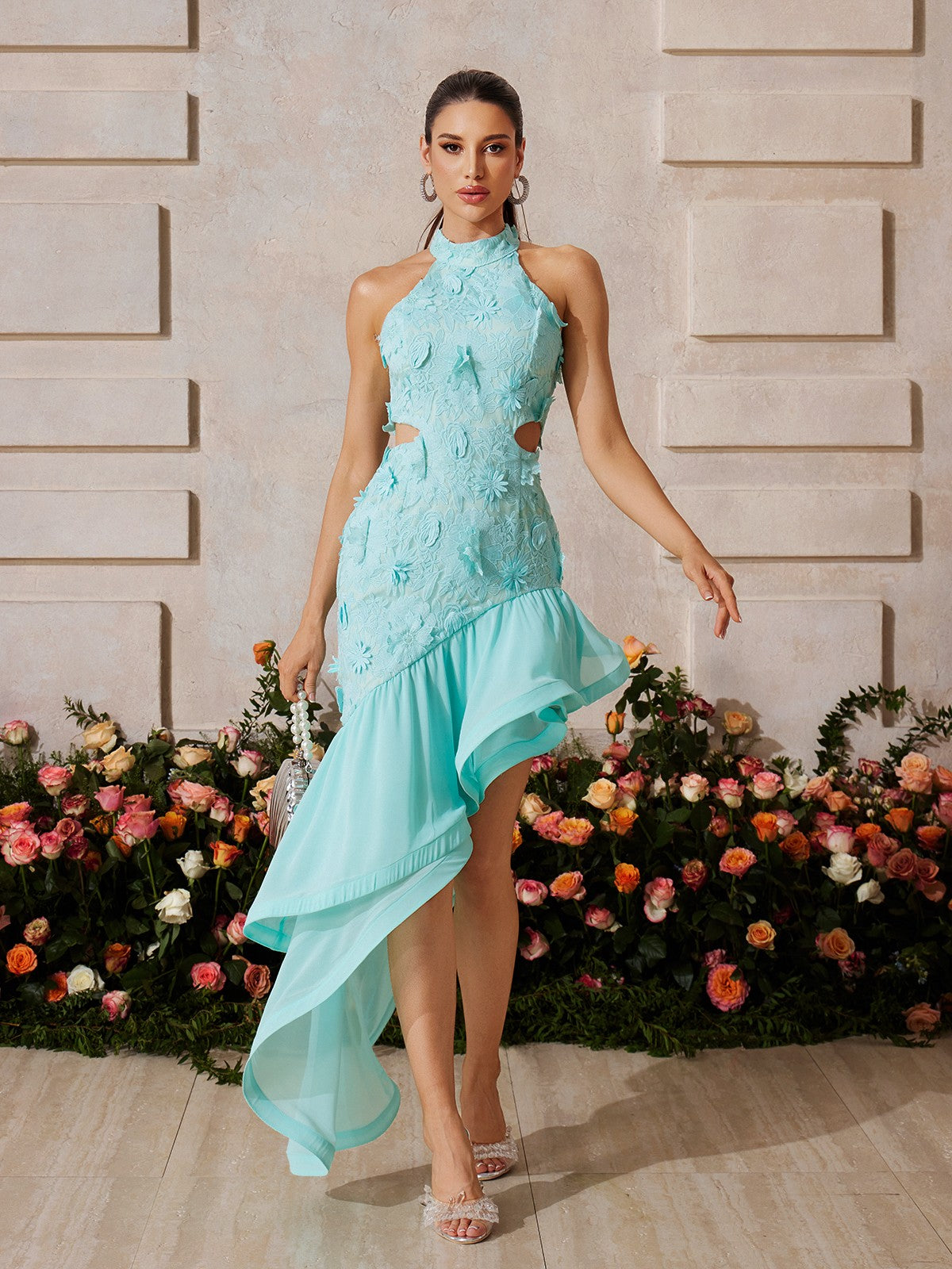 Zyrxan Nakışlı Katmanlı Kesimli Maxi Elbise