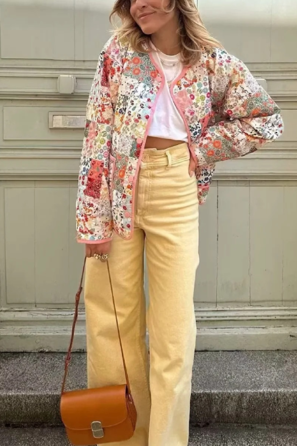 Colorblock Baskılı Pamuklu Ceket