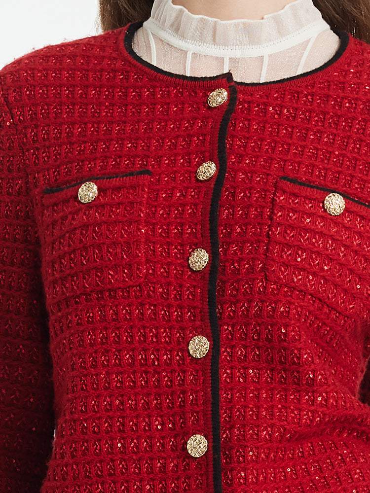 Yün Karışımlı Pullu Örme Kadın Hırka