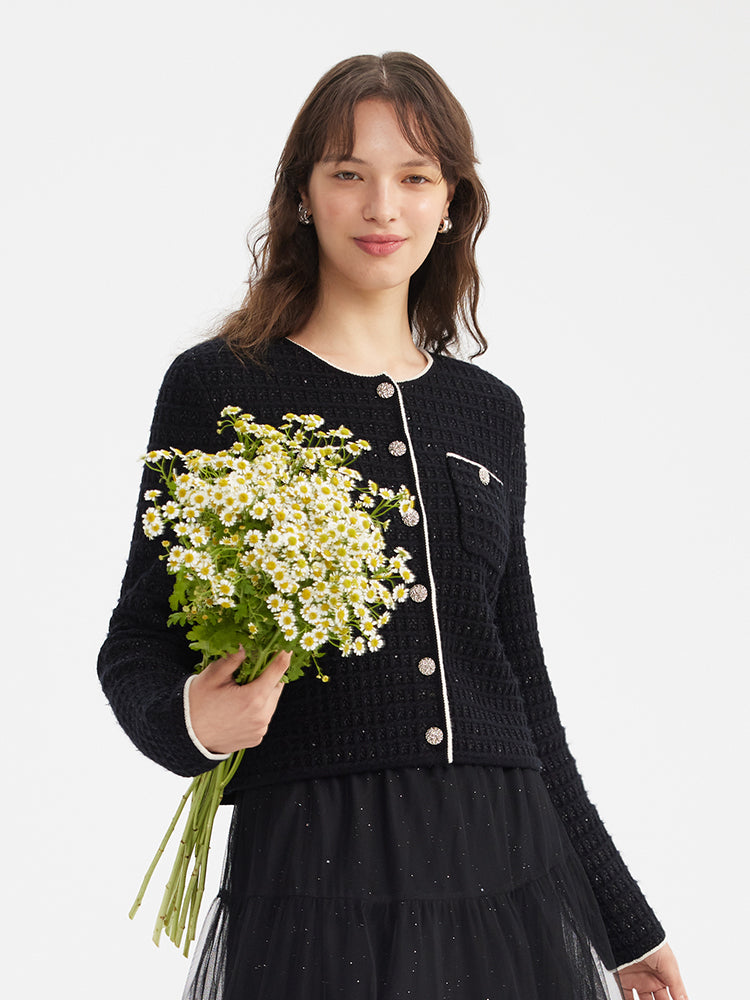 Yün Karışımlı Pullu Örme Kadın Hırka