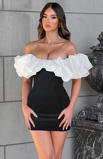 Allie Mini Elbise - Siyah/Beyaz