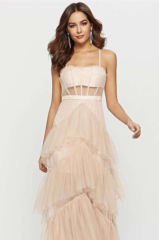 Arlene Korse Katlı Slip Maksi Elbise