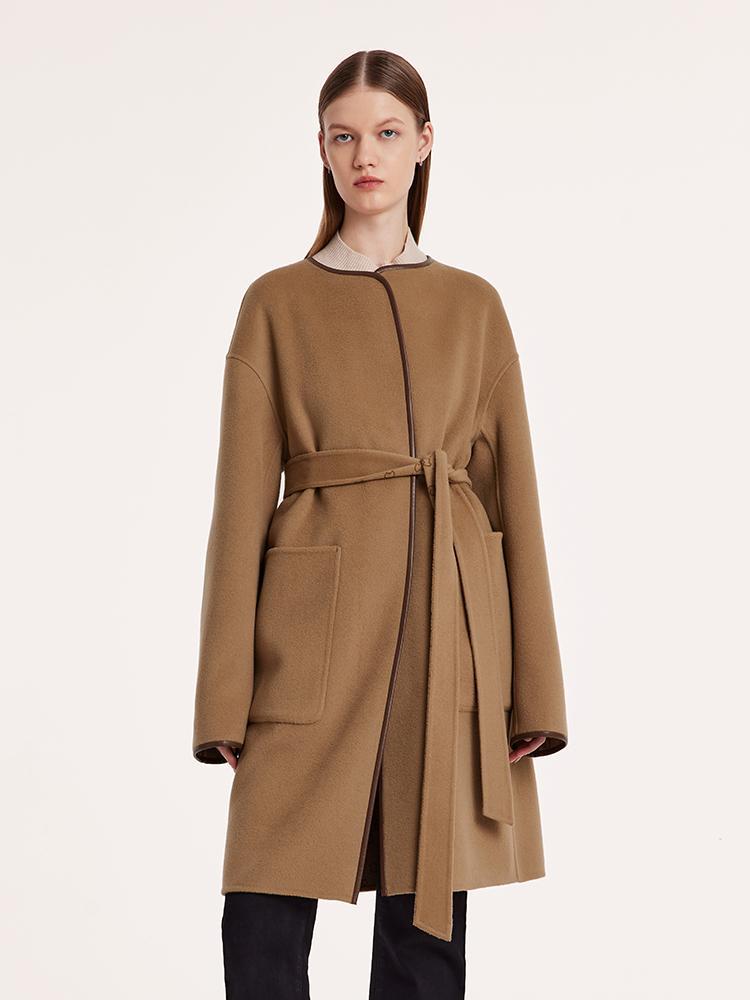 Saf Yün Ters Çevrilebilir Baskılı Kuşaklı Kaban