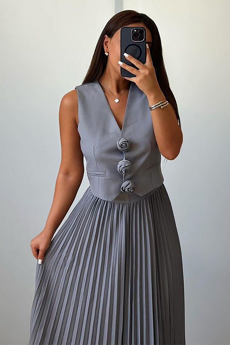 Madeline Rozet Pileli Maxi Etek Takım