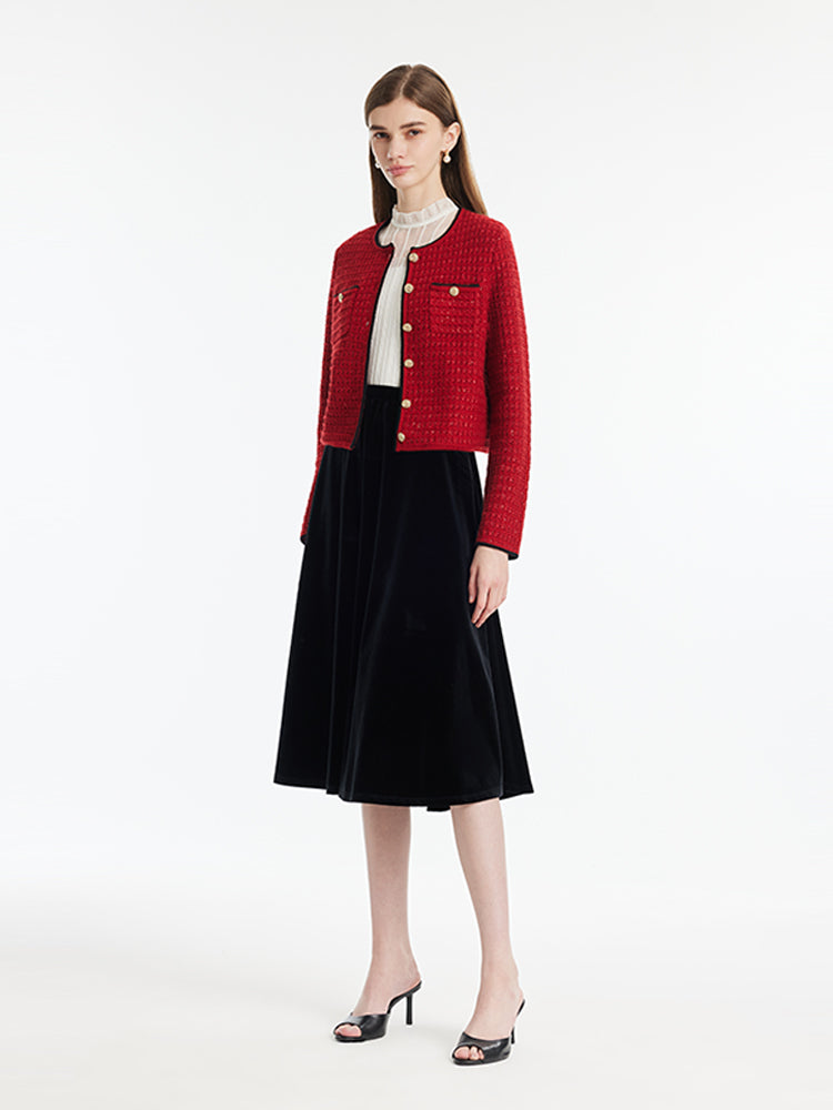 Yün Karışımlı Pullu Örme Kadın Hırka