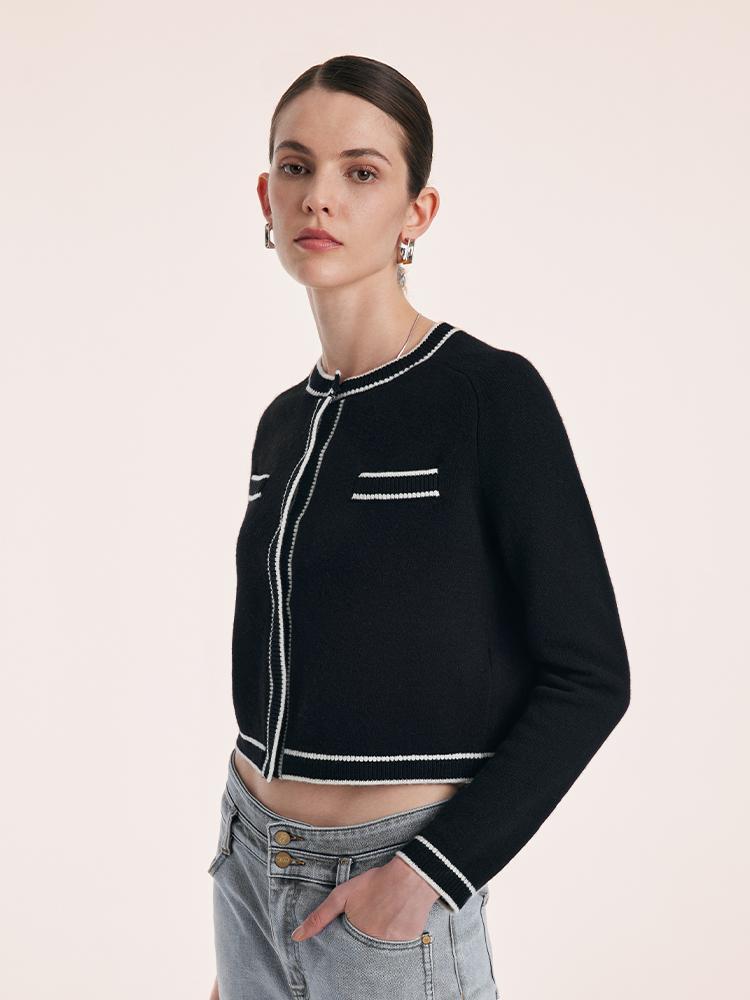 Saf Yün Örgü Crop Bayan Hırka