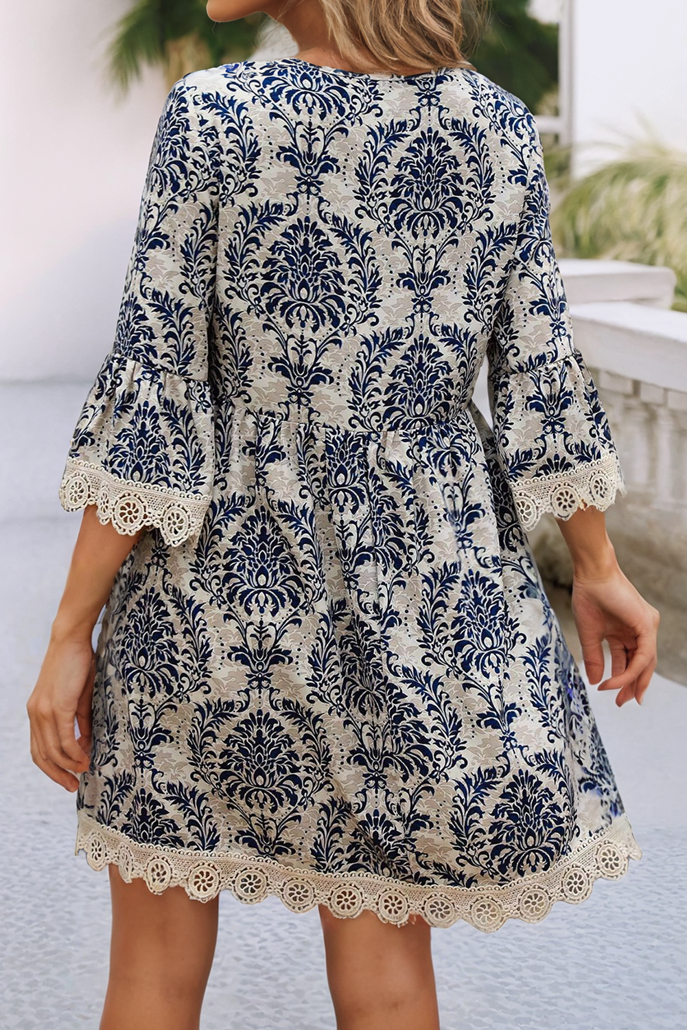 Eleanor Vintage Desenli Dantel Detaylı Maxi Elbise