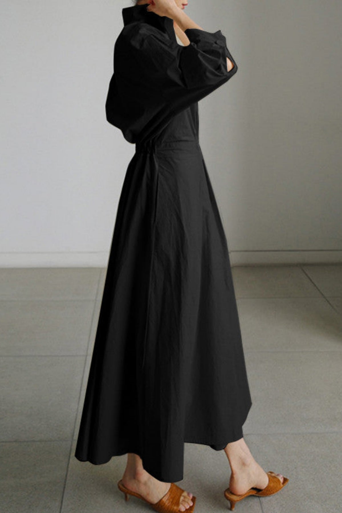 Peter Pan Yaka Cepli Pamuklu Maxi Elbise