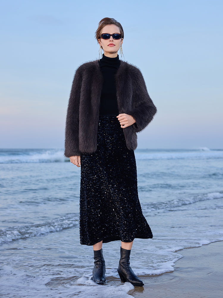 Çevre Dostu Kürk Kadın Kısa Kaban