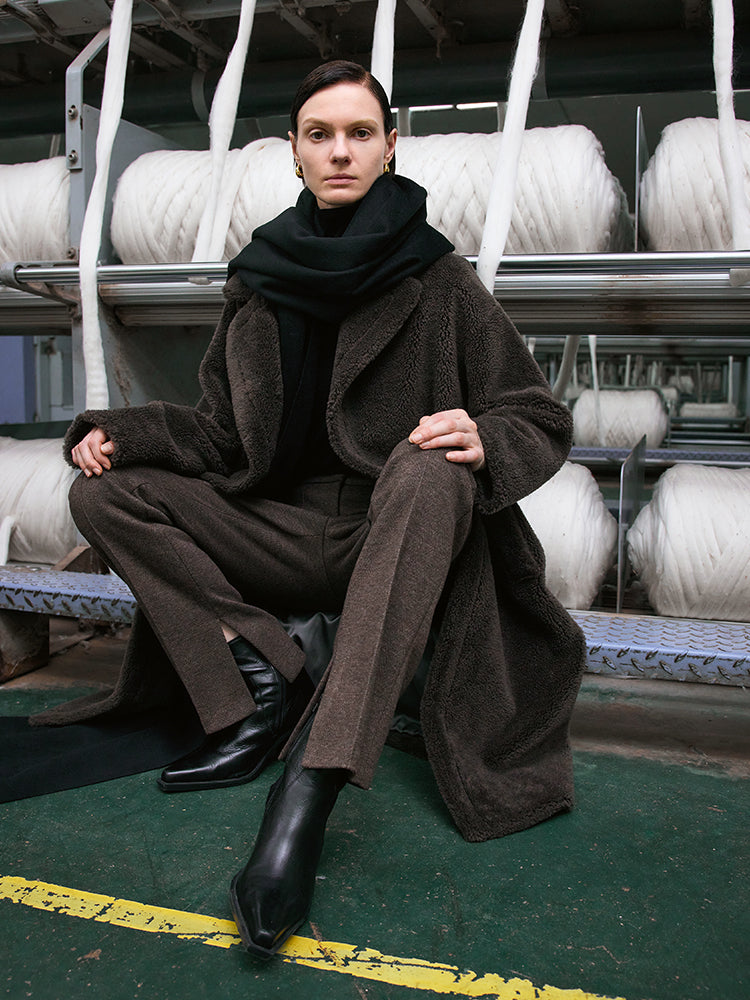 Teddy Kuzu Yünü Yaka Oversized Kaban