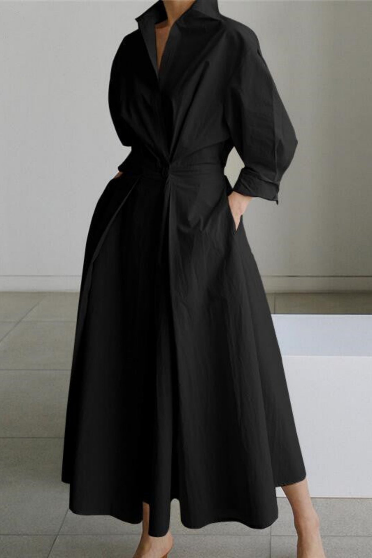 Peter Pan Yaka Cepli Pamuklu Maxi Elbise