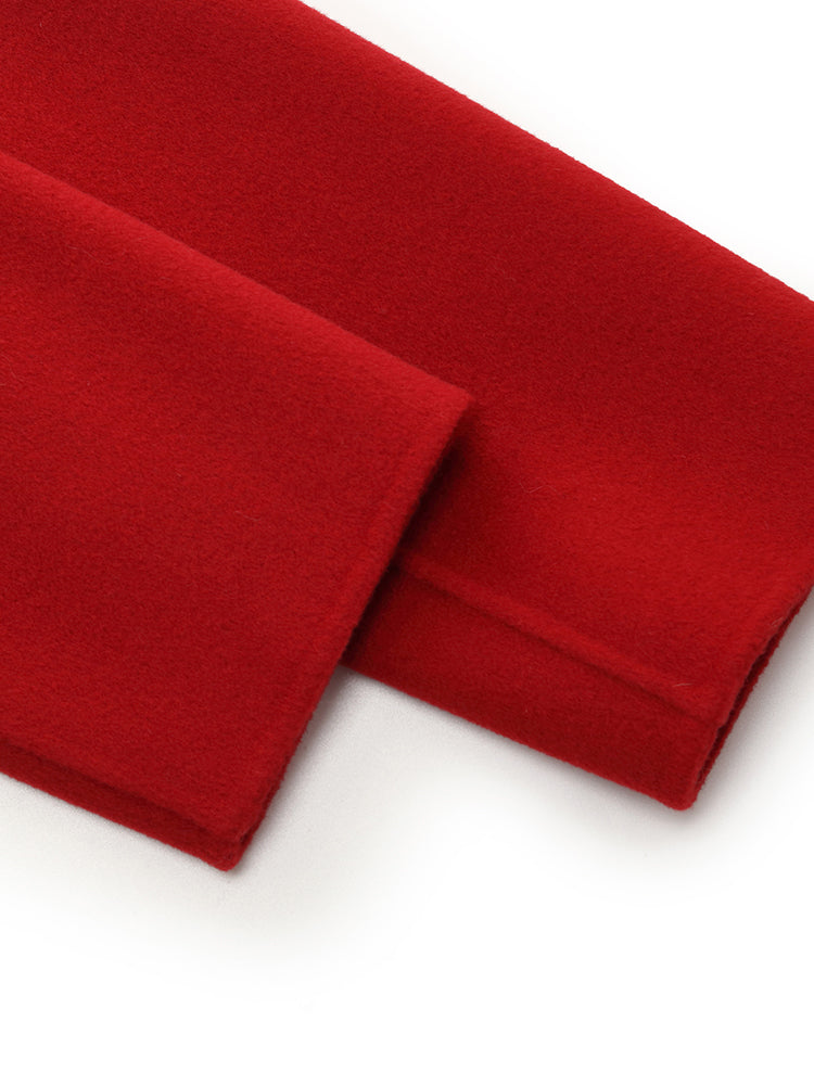 Kaşmir Yün Çift Yüzlü Kırmızı Kadın Kaban