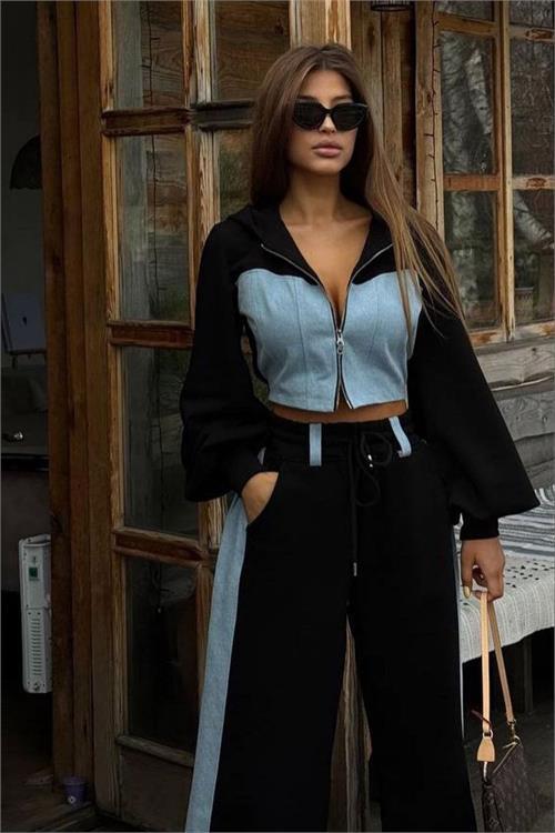 Viviana Kot Panel İnce Ceket Pantalon Takım