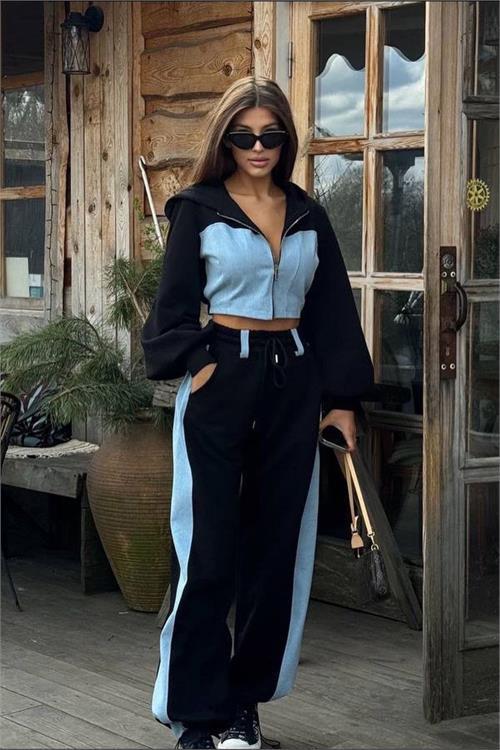 Viviana Kot Panel İnce Ceket Pantalon Takım