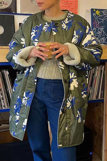 Çift Yönlü Günlük Çiçekli Kontrast O Yaka Dış Giyim