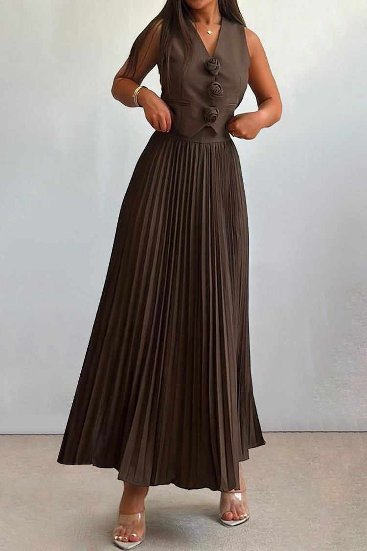 Madeline Rozet Pileli Maxi Etek Takım